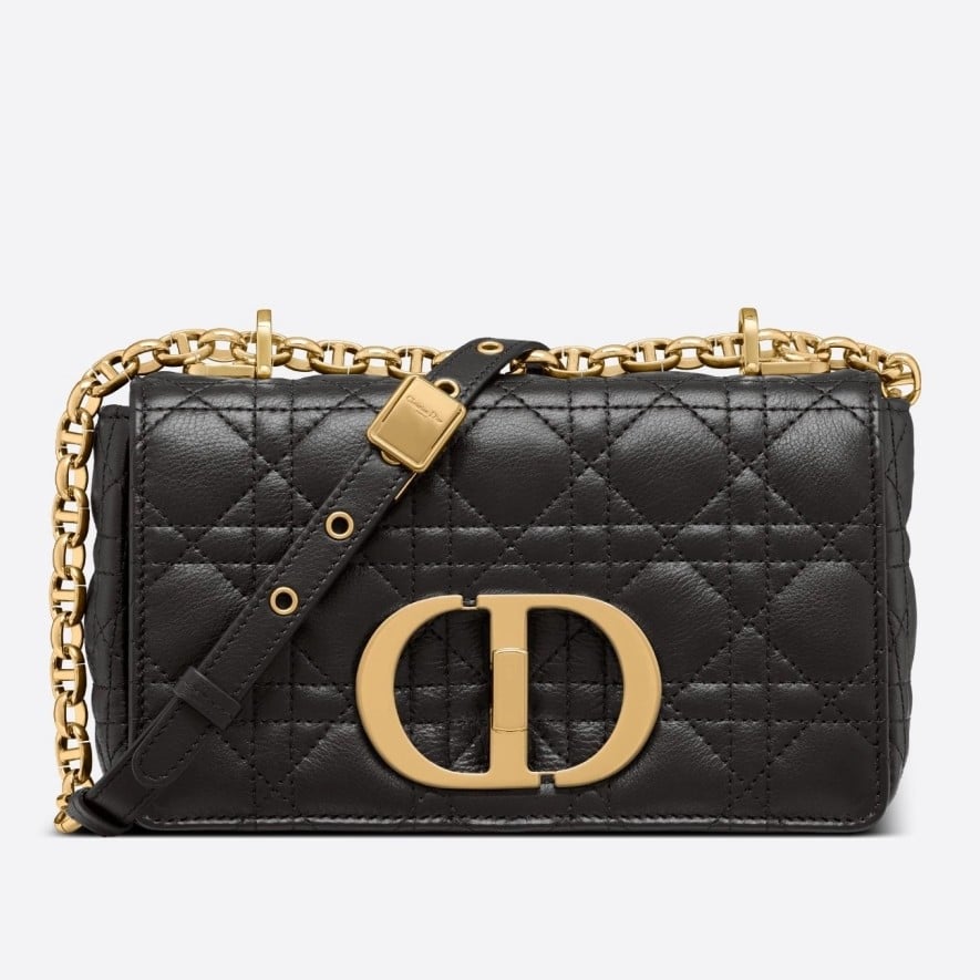 Dior Caro Small Bag In Black Cannage Calfskin