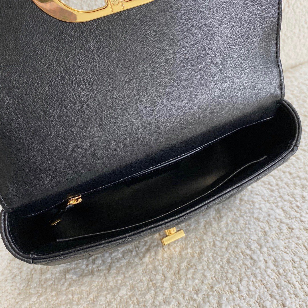 Dior Caro Small Bag In Black Cannage Calfskin