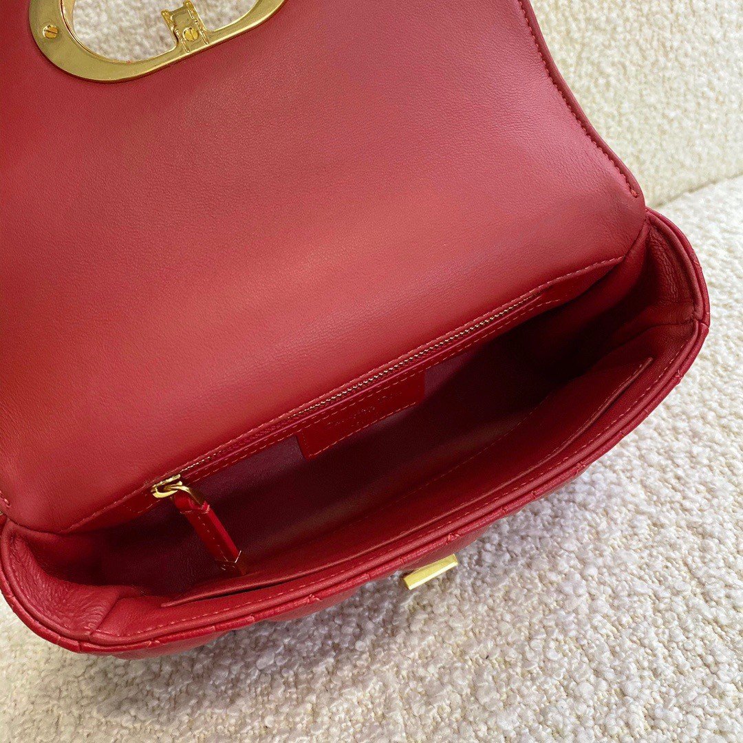 Dior Caro Small Bag In Red Cannage Calfskin