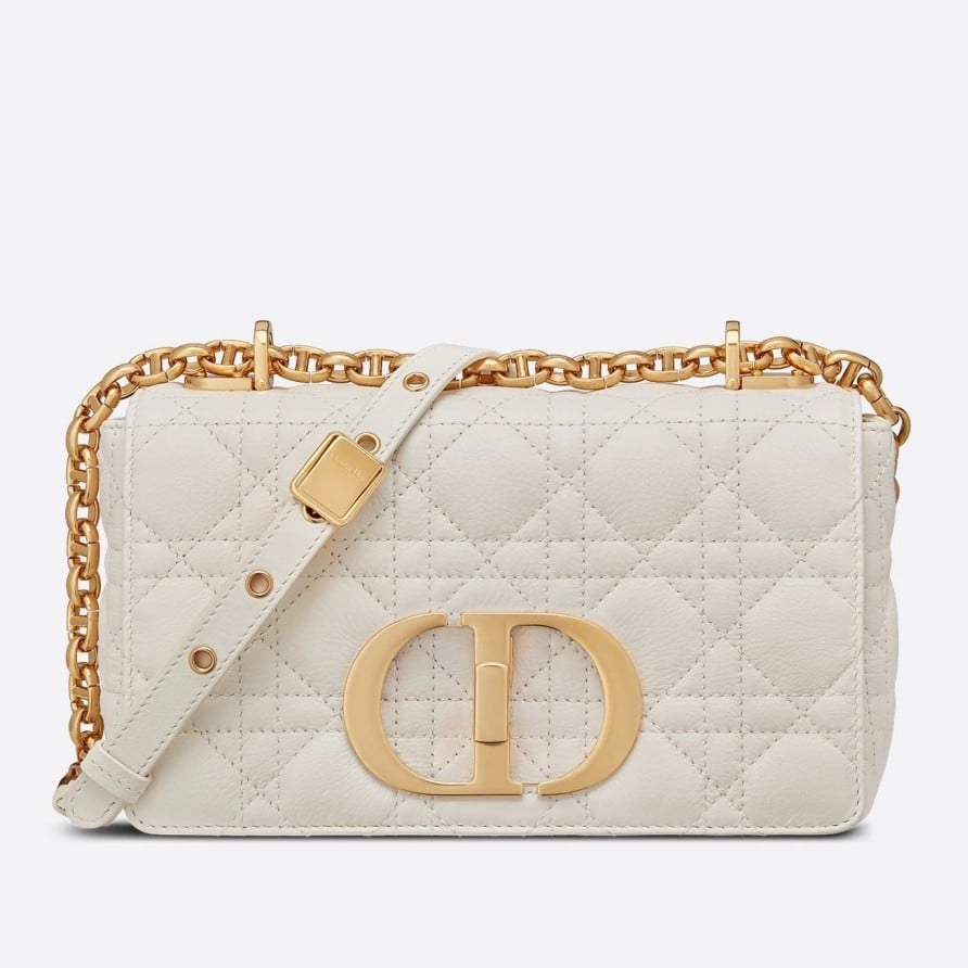 Dior Caro Small Bag In White Cannage Calfskin