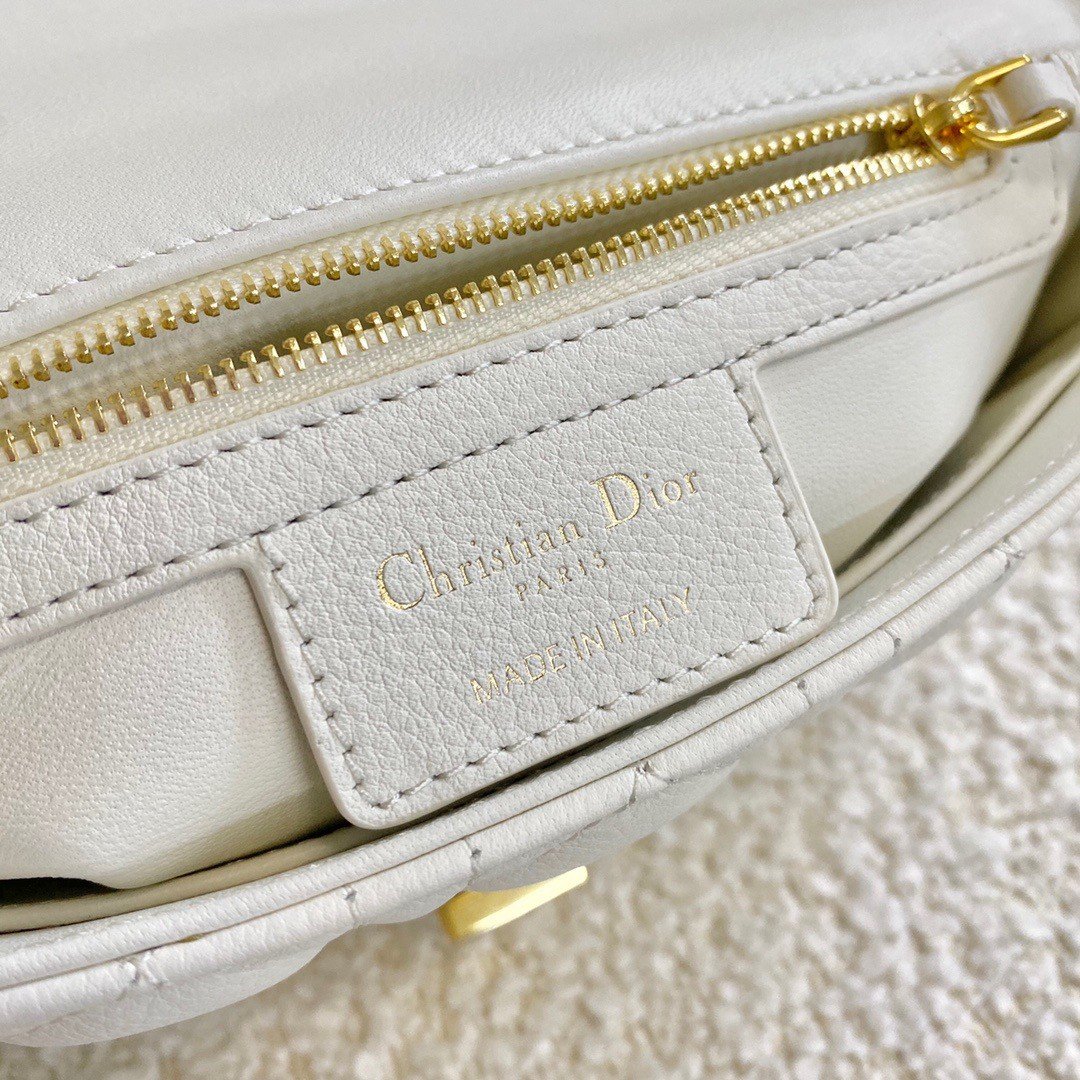 Dior Caro Small Bag In White Cannage Calfskin