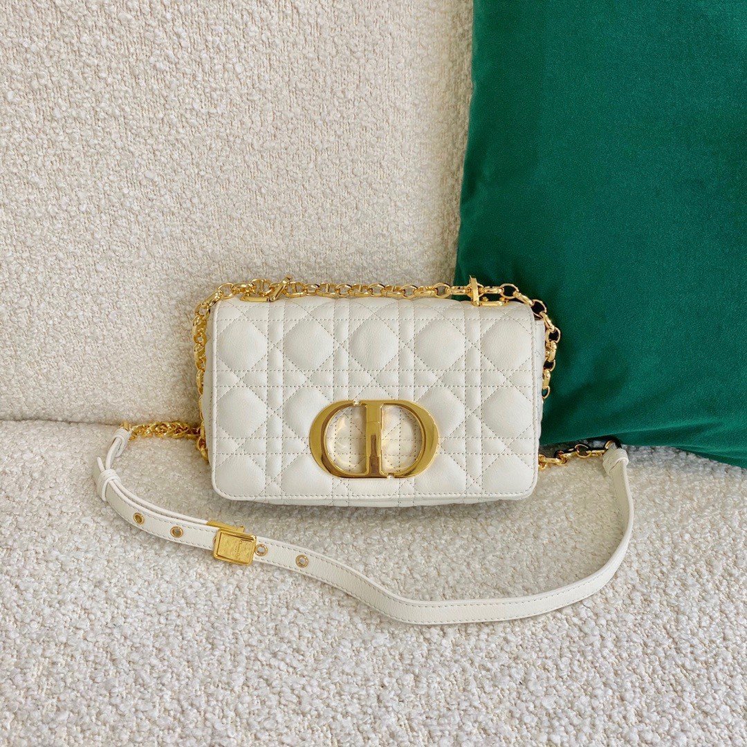 Dior Caro Small Bag In White Cannage Calfskin