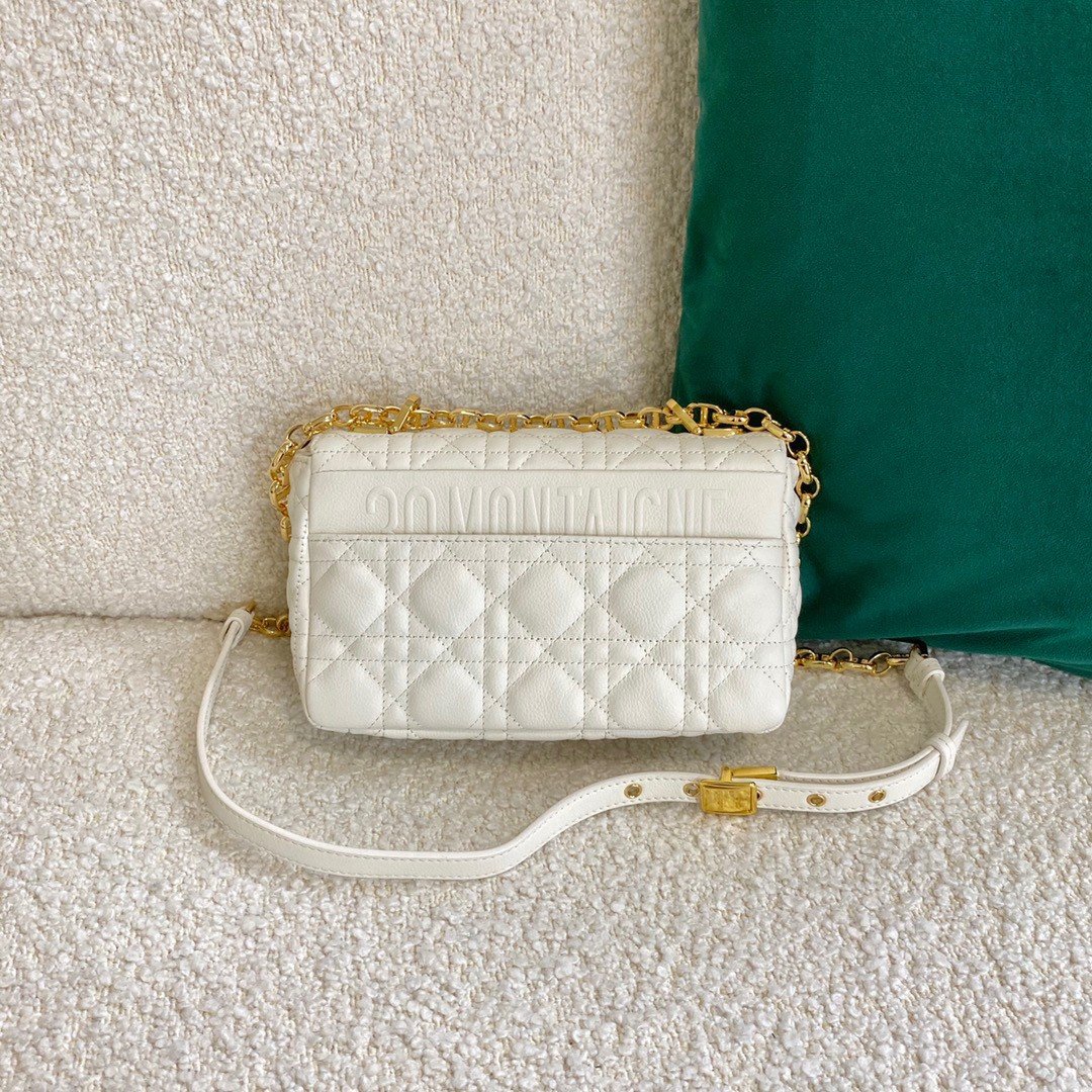 Dior Caro Small Bag In White Cannage Calfskin