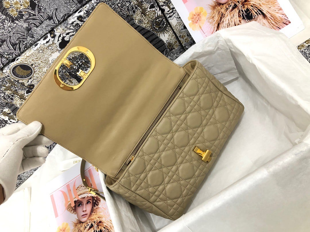 Dior Caro Medium Bag In Beige Cannage Calfskin