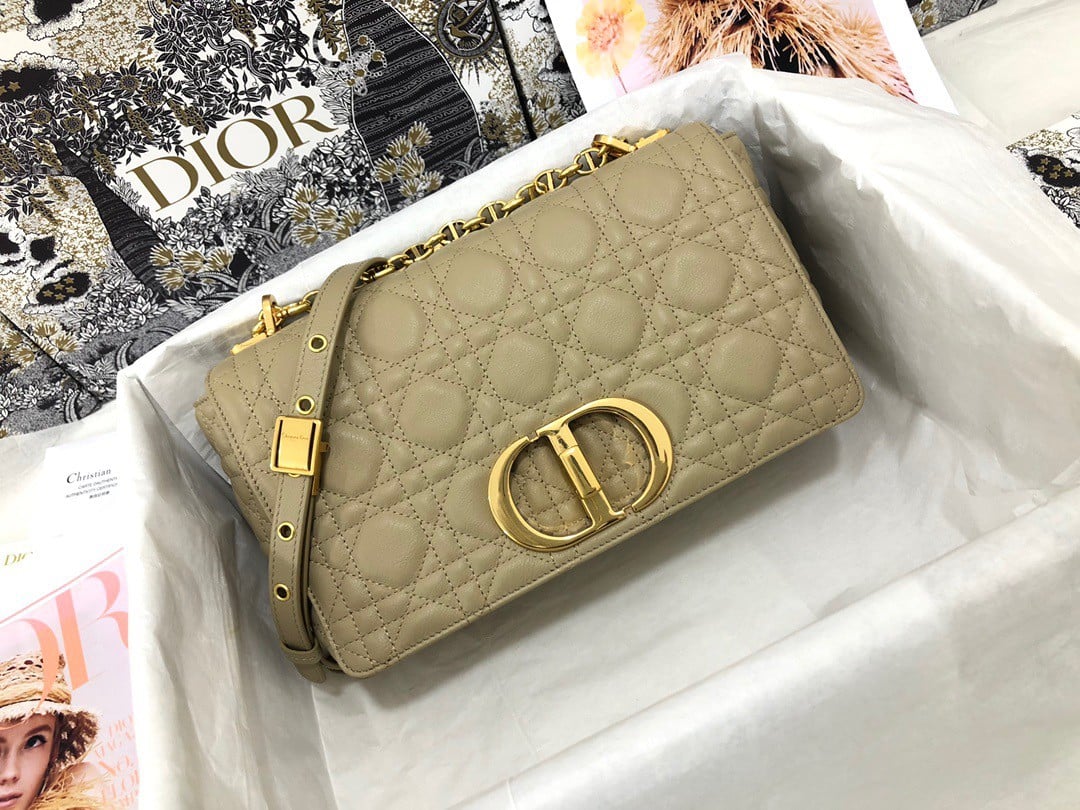 Dior Caro Medium Bag In Beige Cannage Calfskin