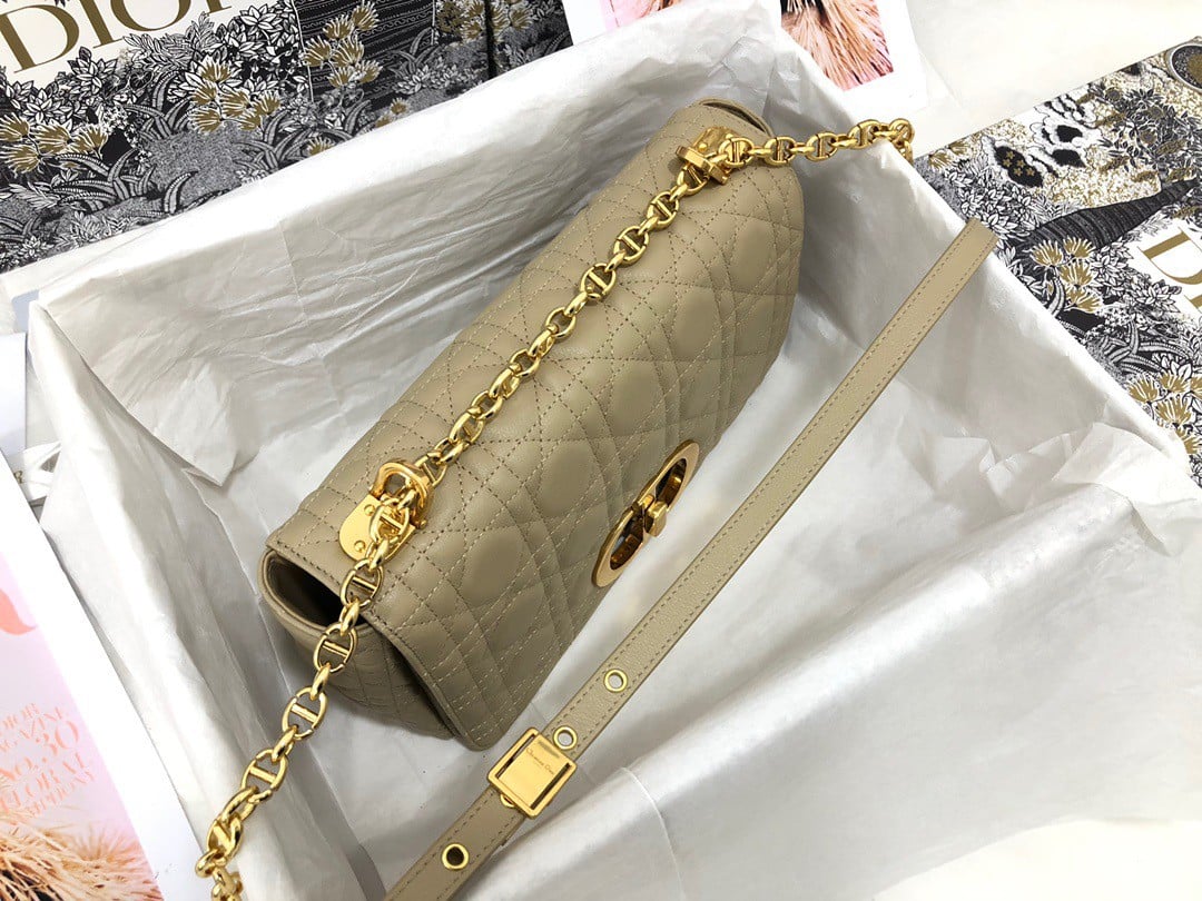 Dior Caro Medium Bag In Beige Cannage Calfskin