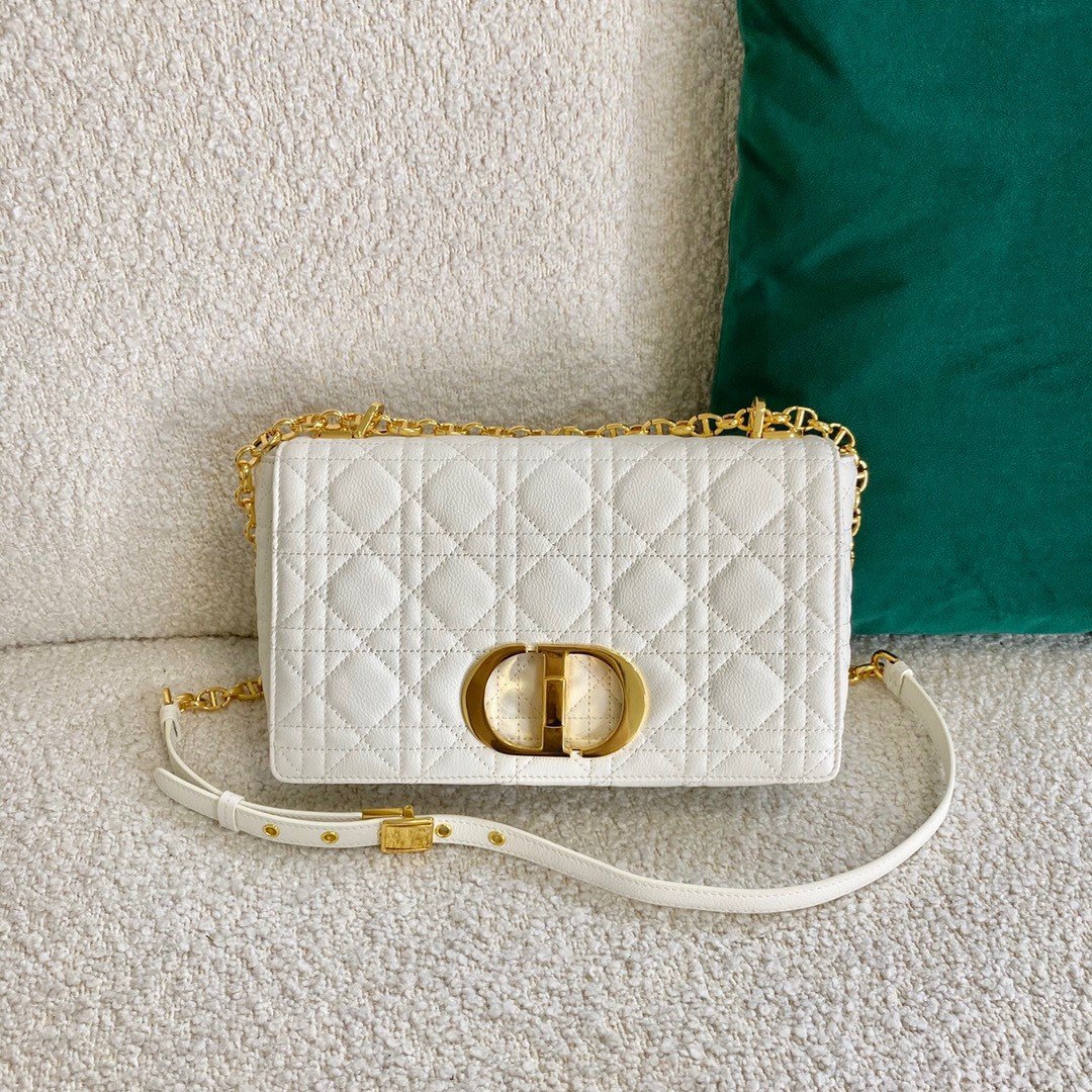 Dior Caro Medium Bag In White Cannage Calfskin