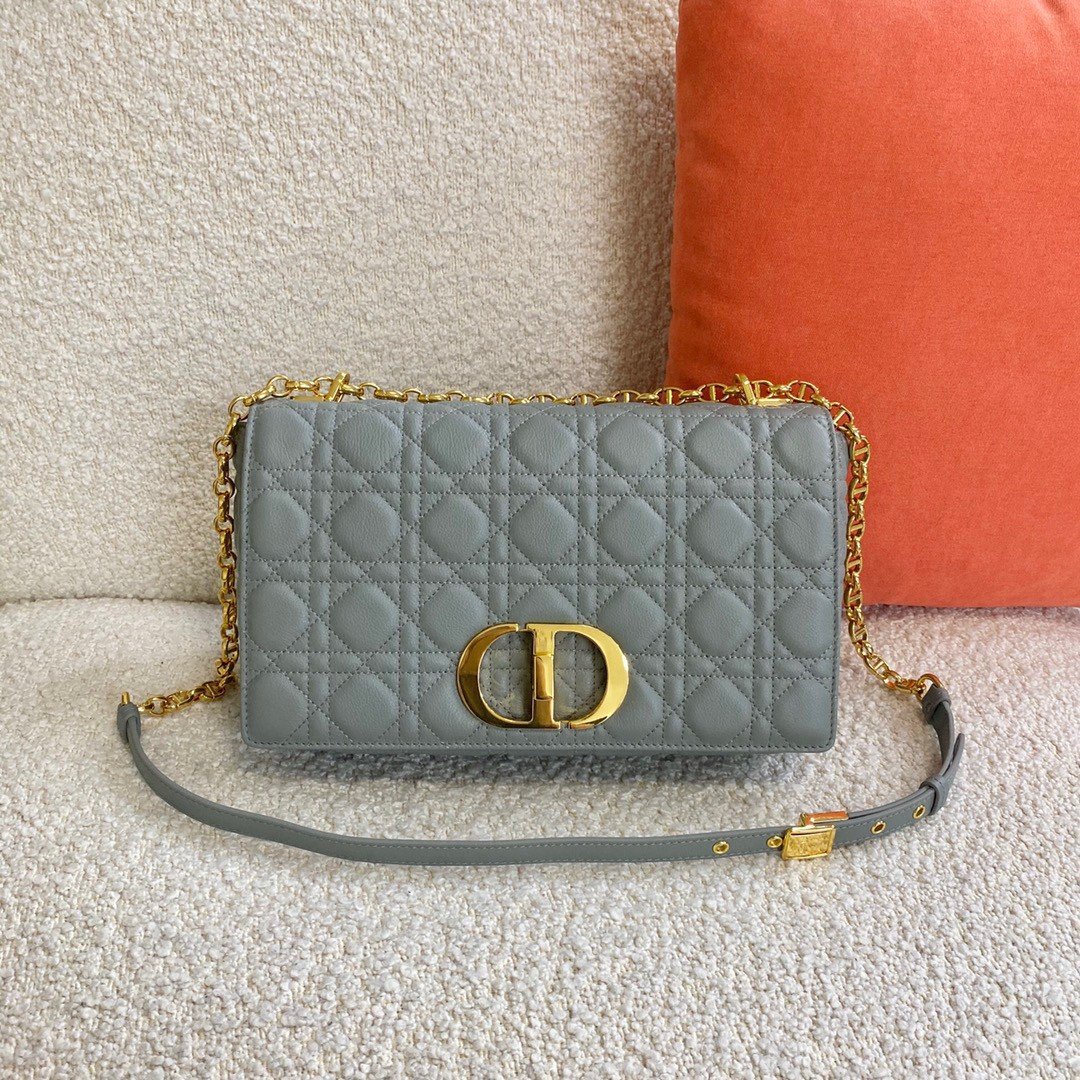 Dior Caro Large Bag In Grey Cannage Calfskin