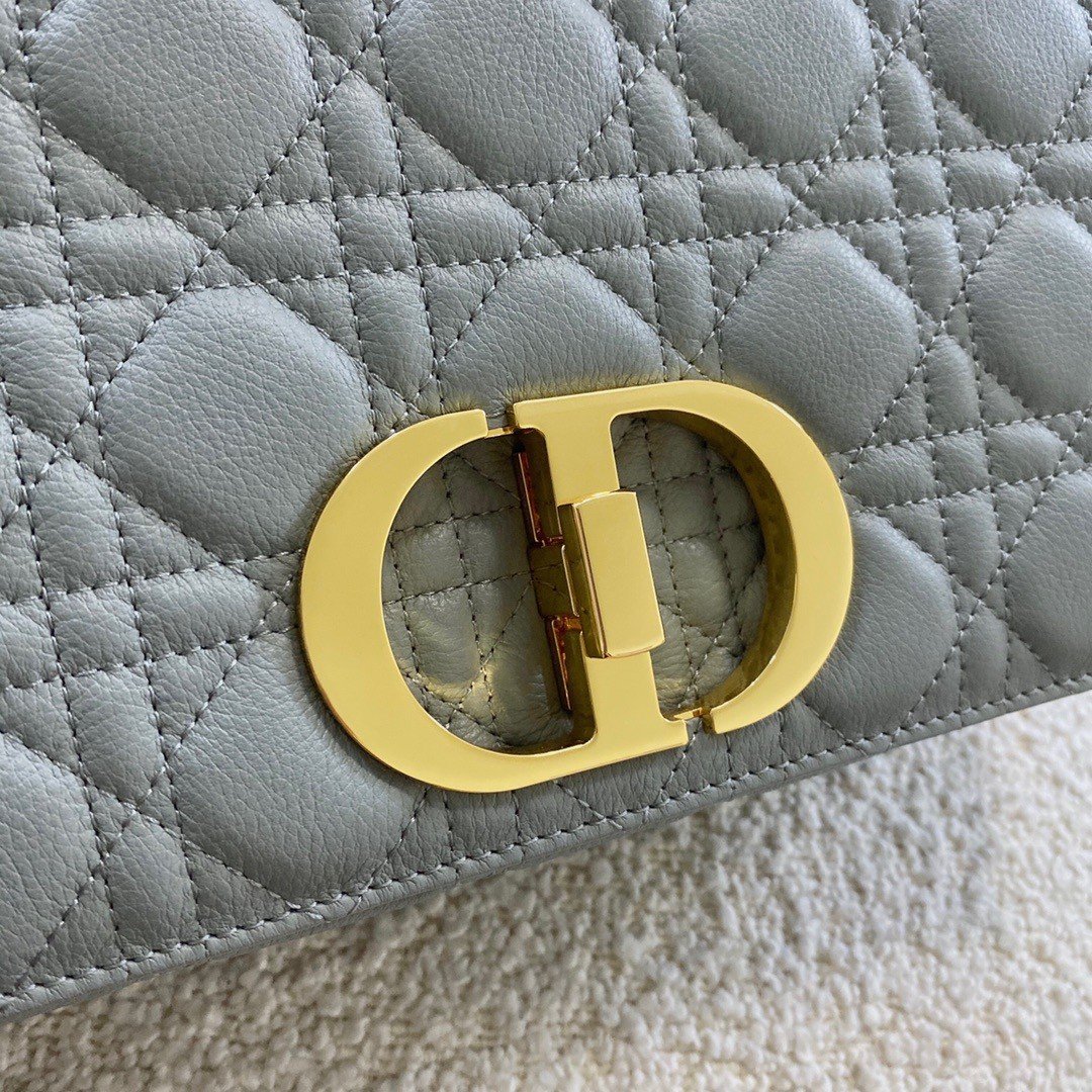 Dior Caro Large Bag In Grey Cannage Calfskin