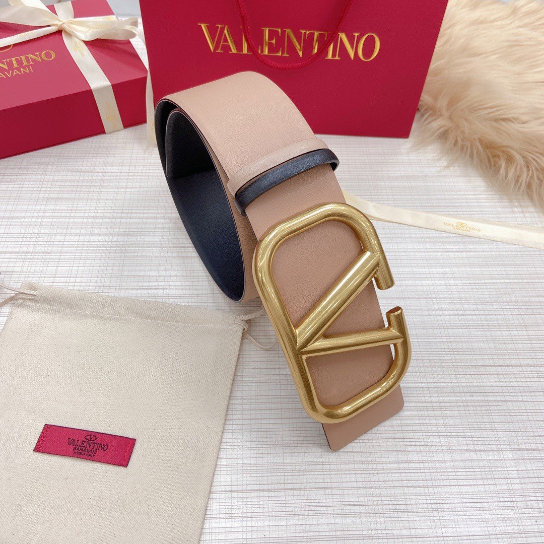 Valentino VLogo Reversible Belt 70mm in Beige and Black Calfskin