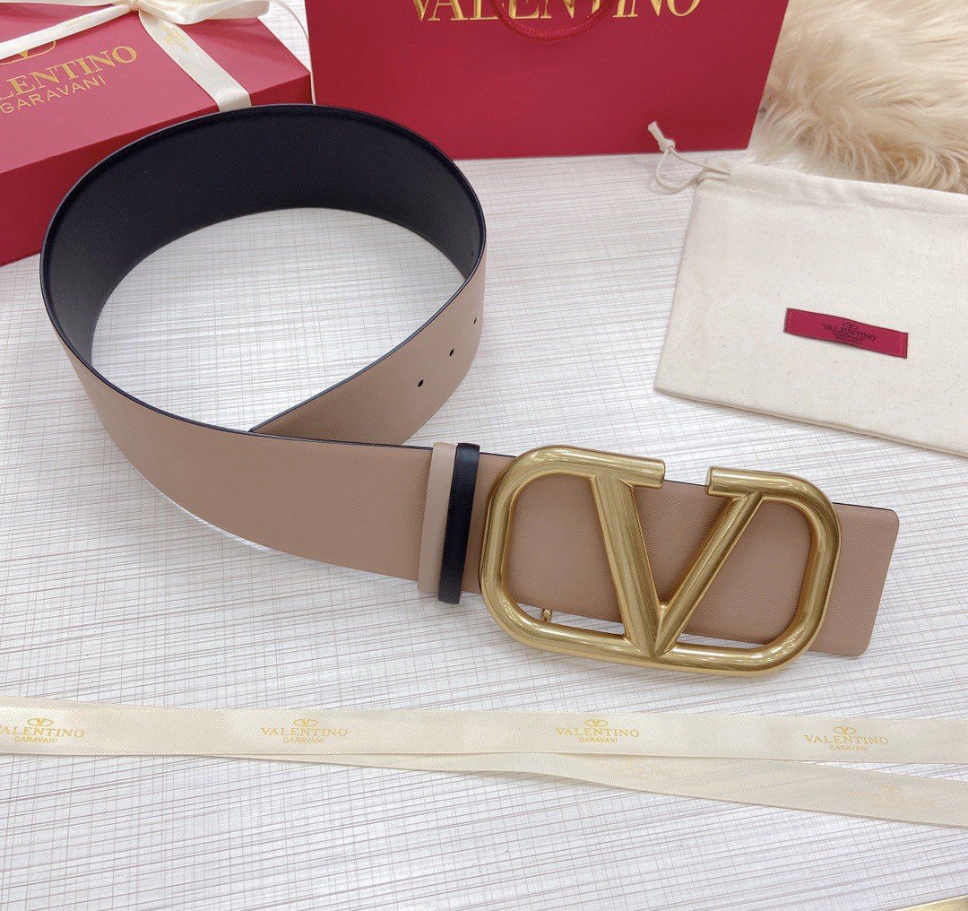 Valentino VLogo Reversible Belt 70mm in Beige and Black Calfskin