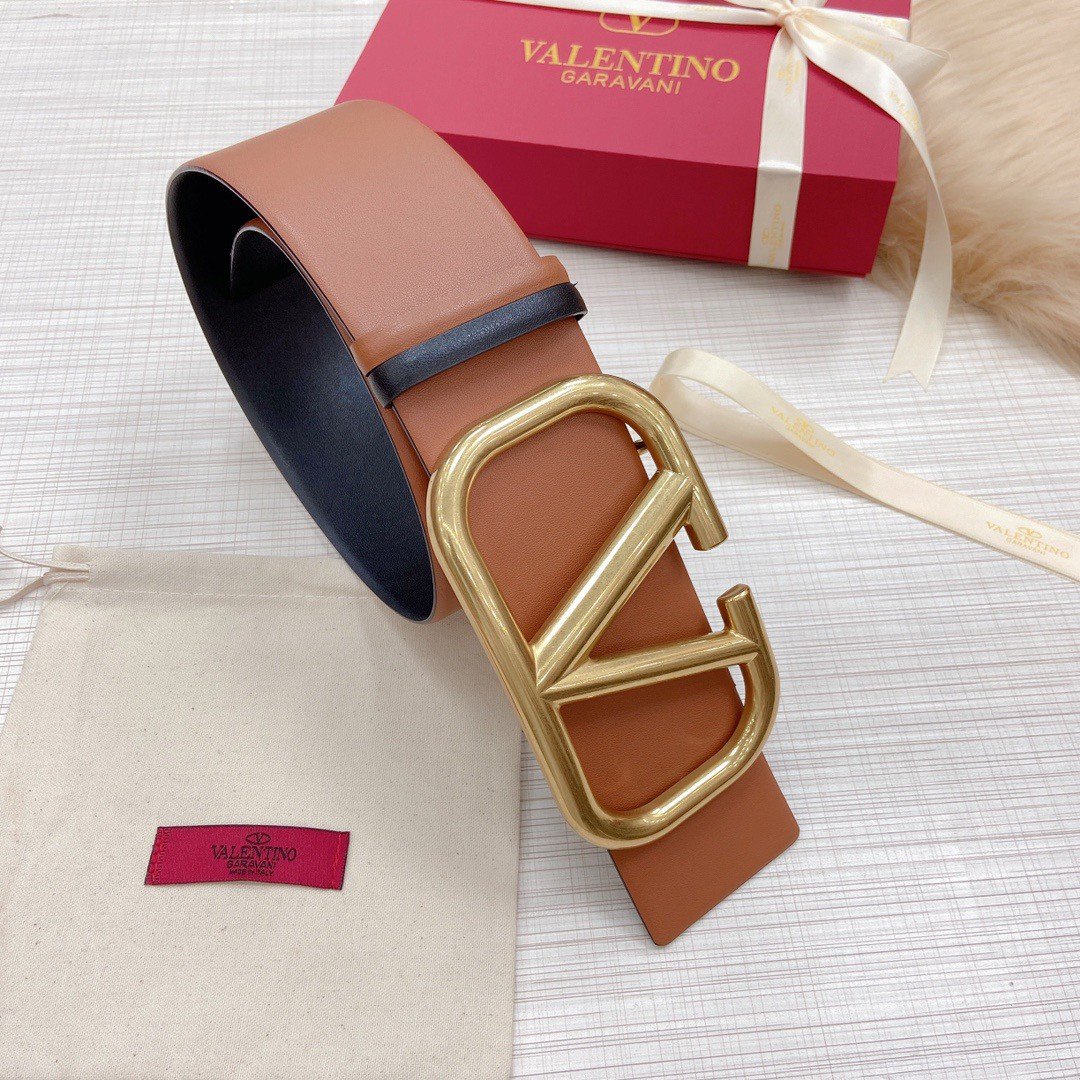 Valentino VLogo Reversible Belt 70mm in Brown and Black Calfskin