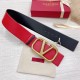 Valentino VLogo Reversible Belt 70mm in Black and Red Calfskin