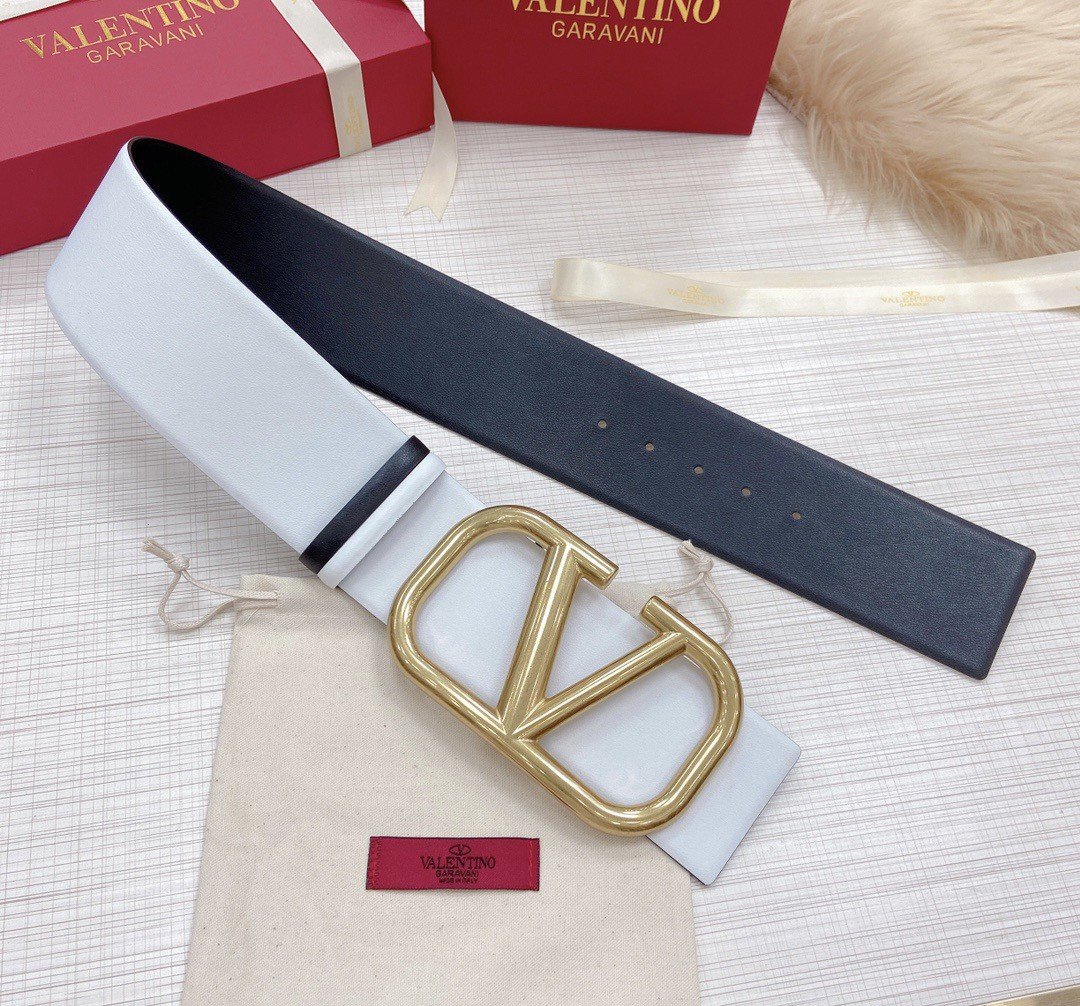 Valentino VLogo Reversible Belt 70mm in White and Black Calfskin