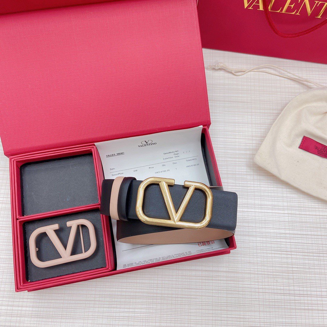 Valentino VLogo Reversible Belt 40mm in Beige and Black Calfskin