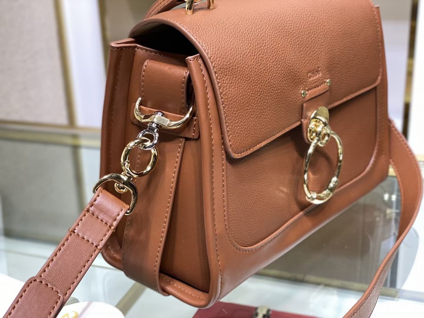 Chloe Small Tess Day Bag In Caramel Grained Leather