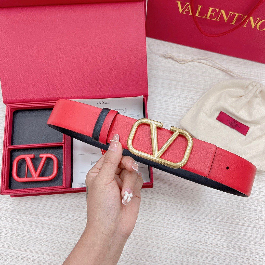 Valentino VLogo Reversible Belt 40mm in Black and Red Calfskin