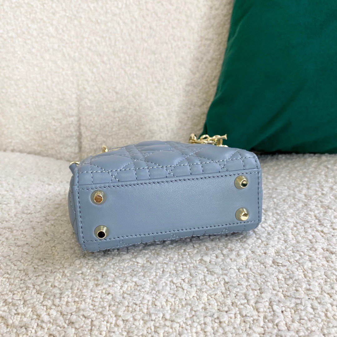 Dior Lady Dior Micro Bag In Blue Cannage Lambskin