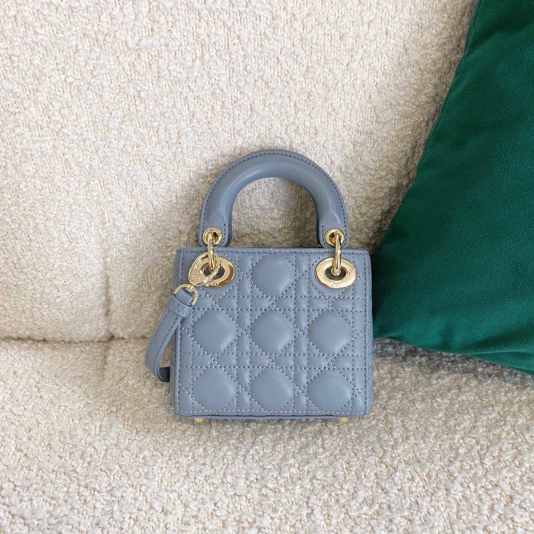 Dior Lady Dior Micro Bag In Blue Cannage Lambskin