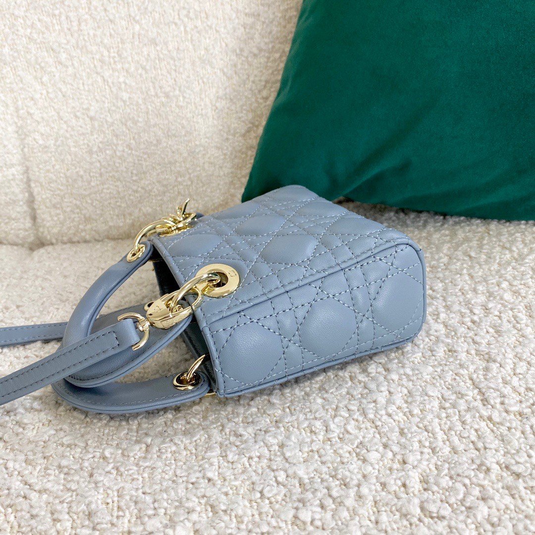 Dior Lady Dior Micro Bag In Blue Cannage Lambskin