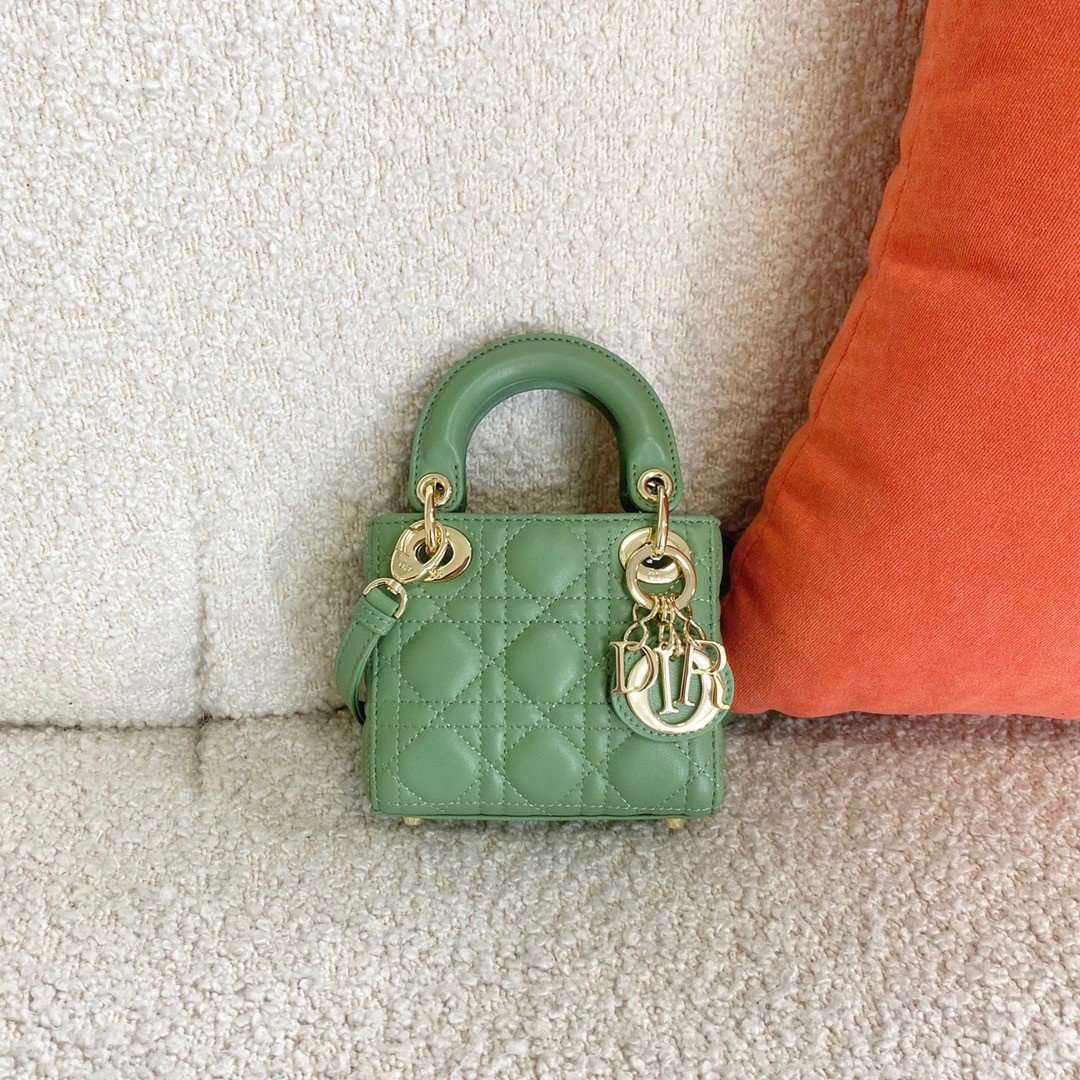 Dior Lady Dior Micro Bag In Mint Cannage Lambskin