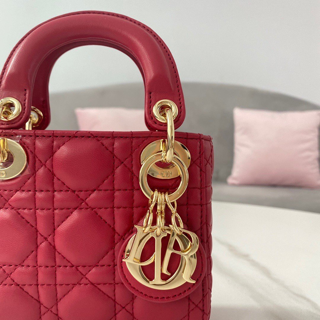 Dior Lady Dior Micro Bag In Red Cannage Lambskin