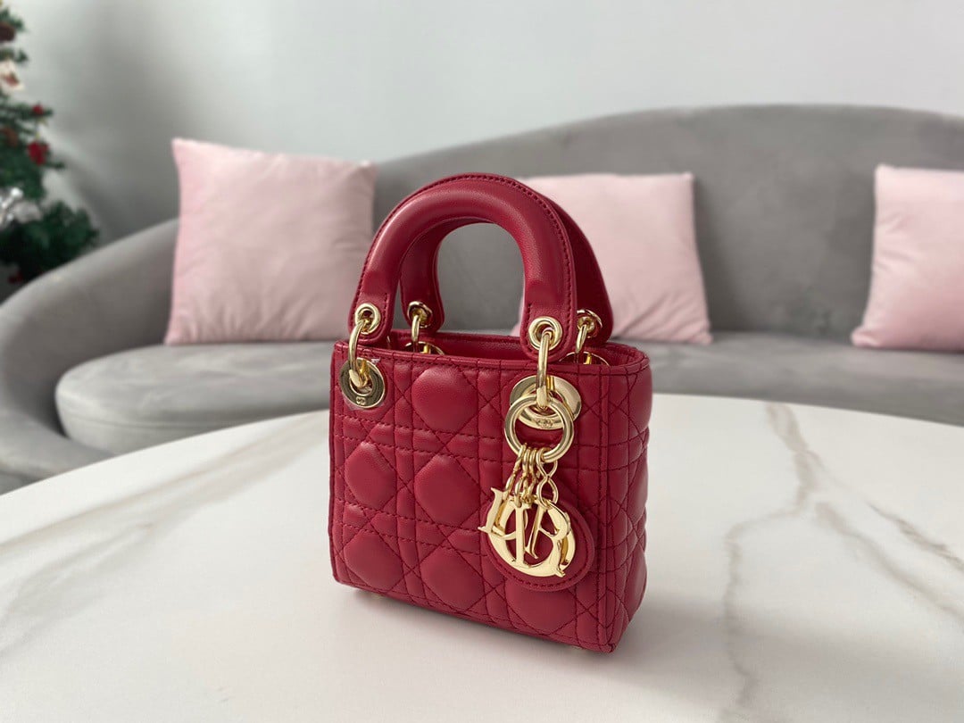 Dior Lady Dior Micro Bag In Red Cannage Lambskin