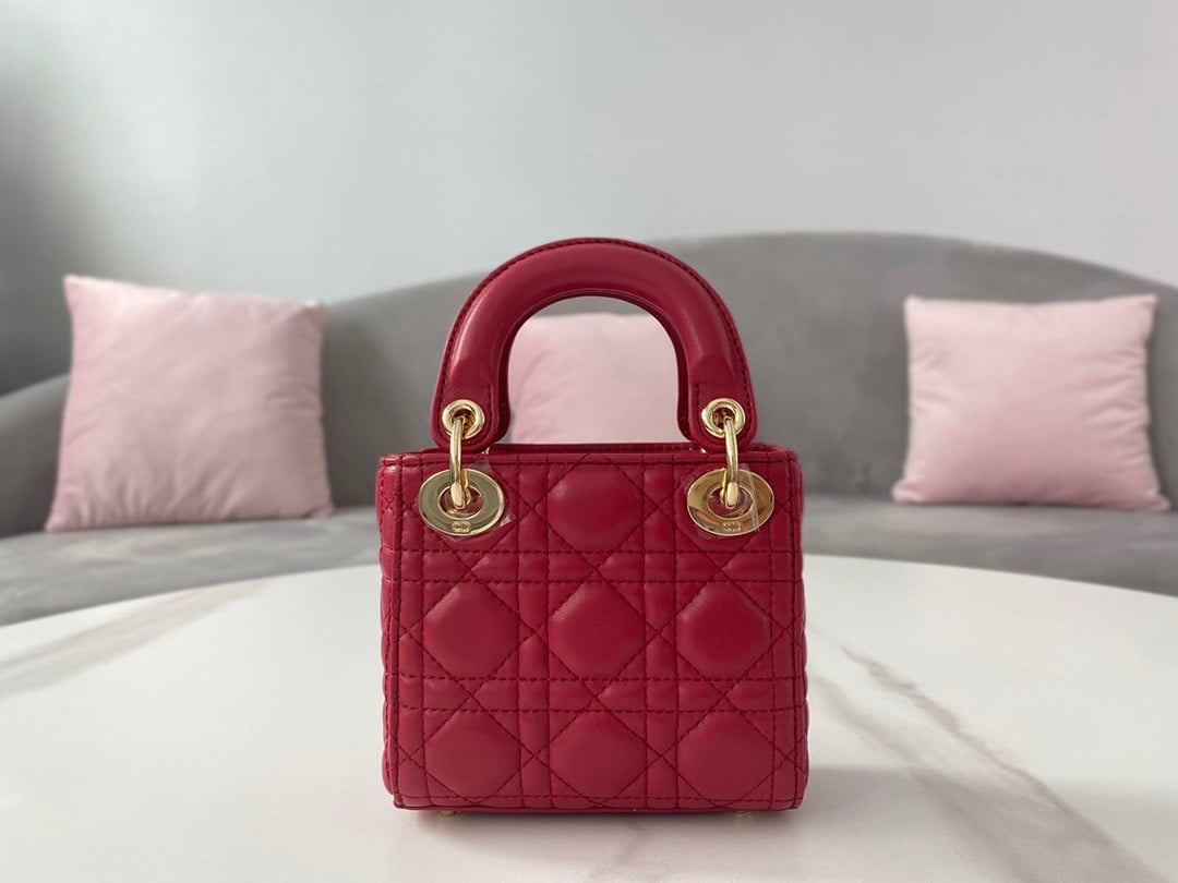 Dior Lady Dior Micro Bag In Red Cannage Lambskin