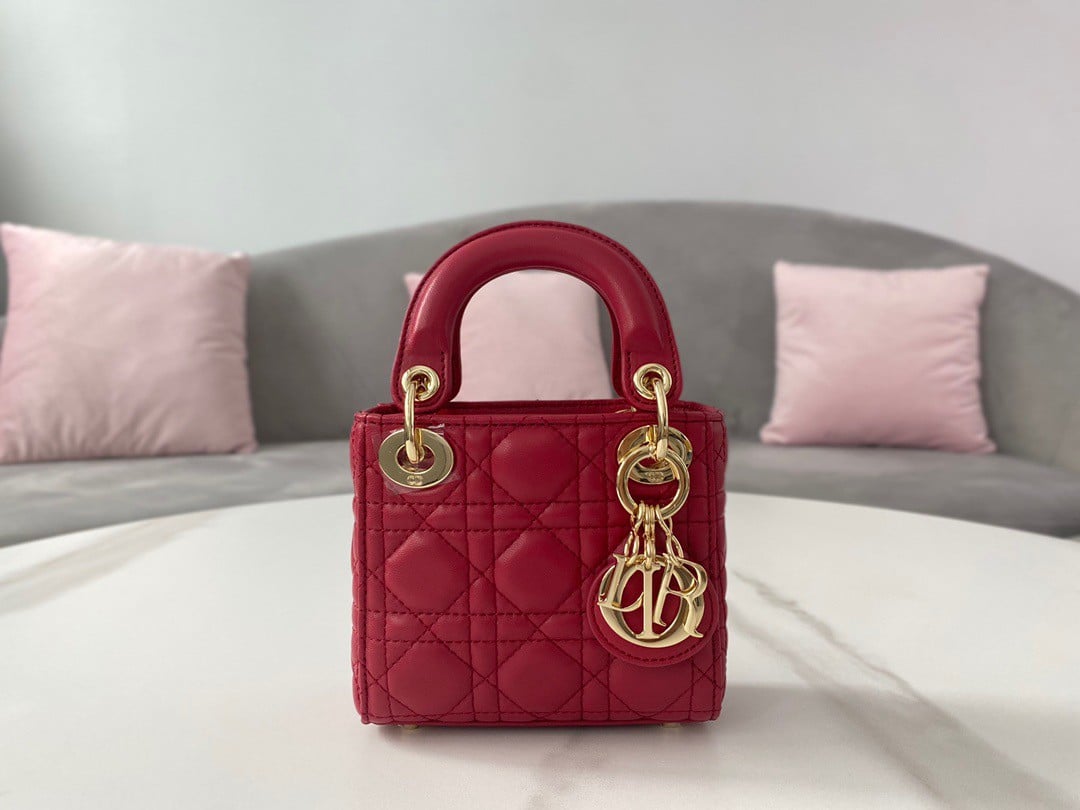 Dior Lady Dior Micro Bag In Red Cannage Lambskin