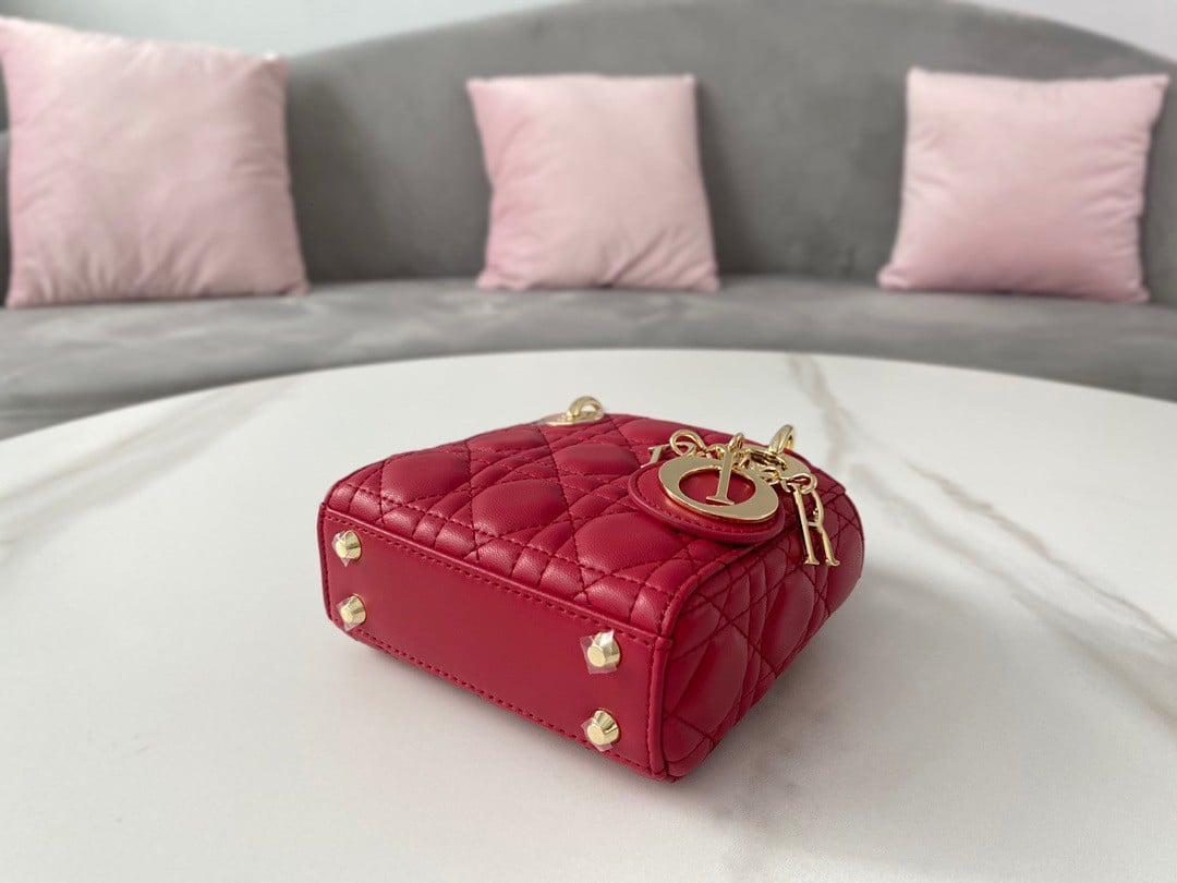 Dior Lady Dior Micro Bag In Red Cannage Lambskin