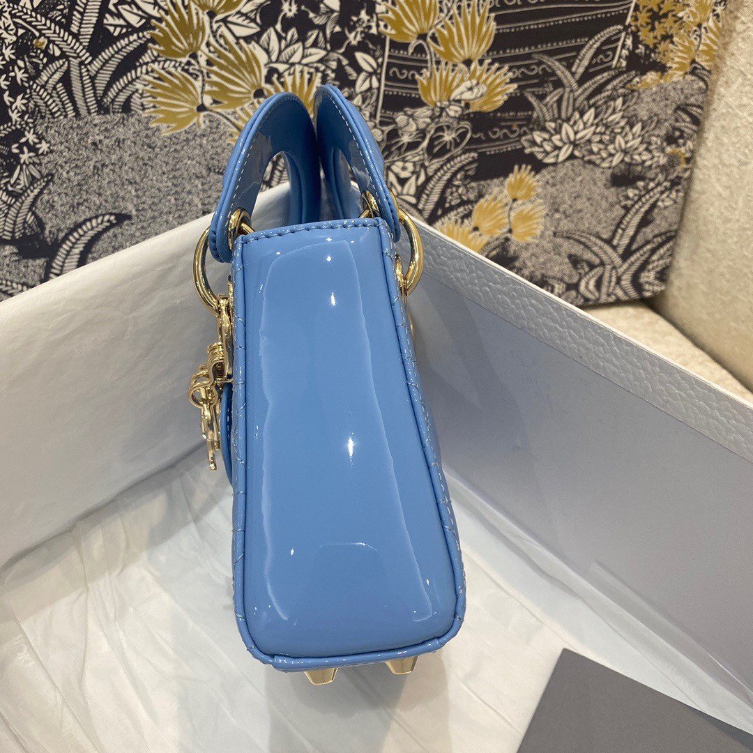 Dior Lady Dior Micro Bag In Blue Patent Cannage Calfskin