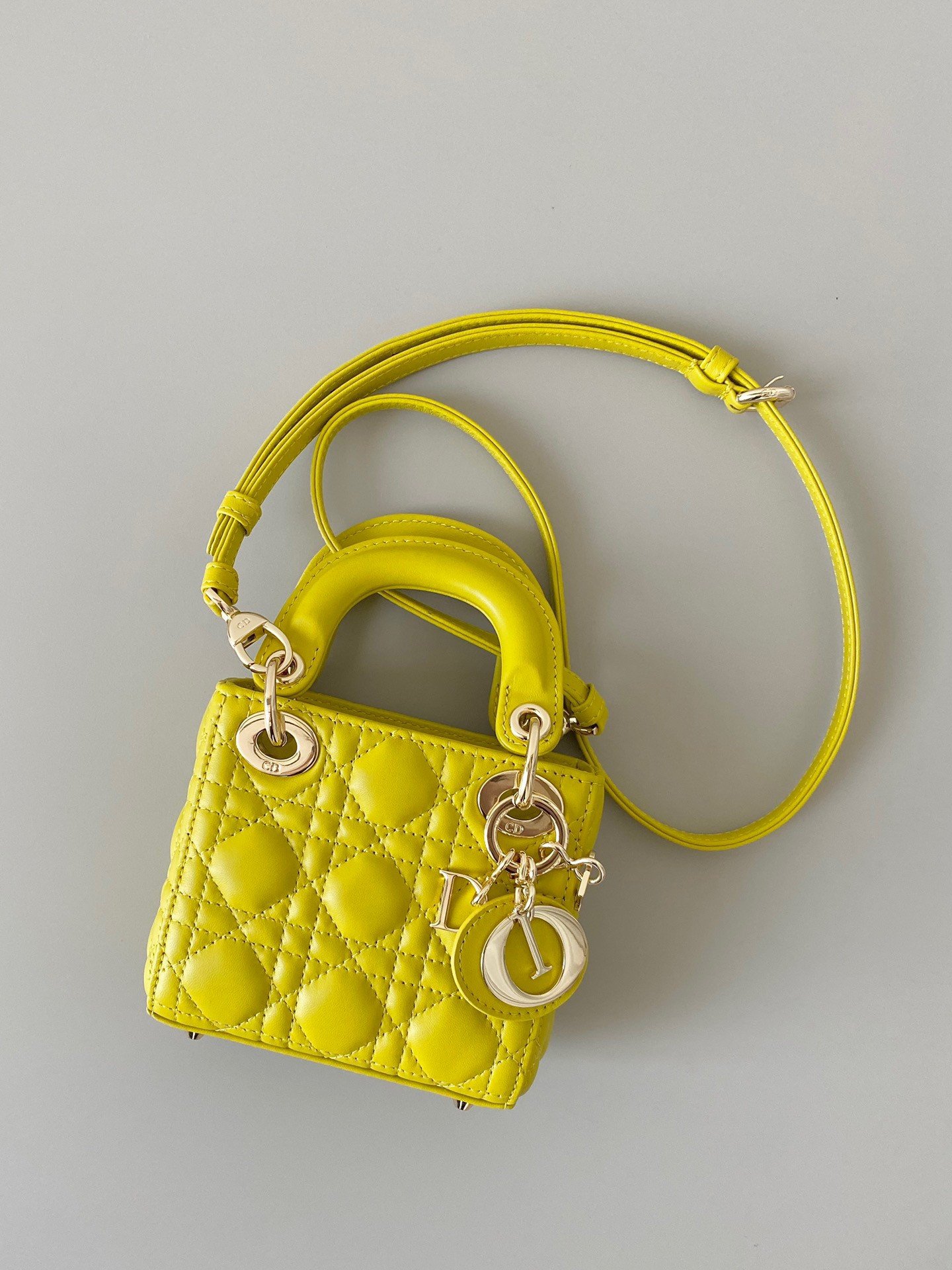 Dior Lady Dior Micro Bag In Yellow Cannage Lambskin