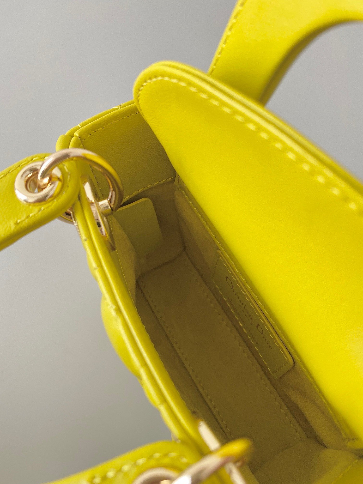 Dior Lady Dior Micro Bag In Yellow Cannage Lambskin