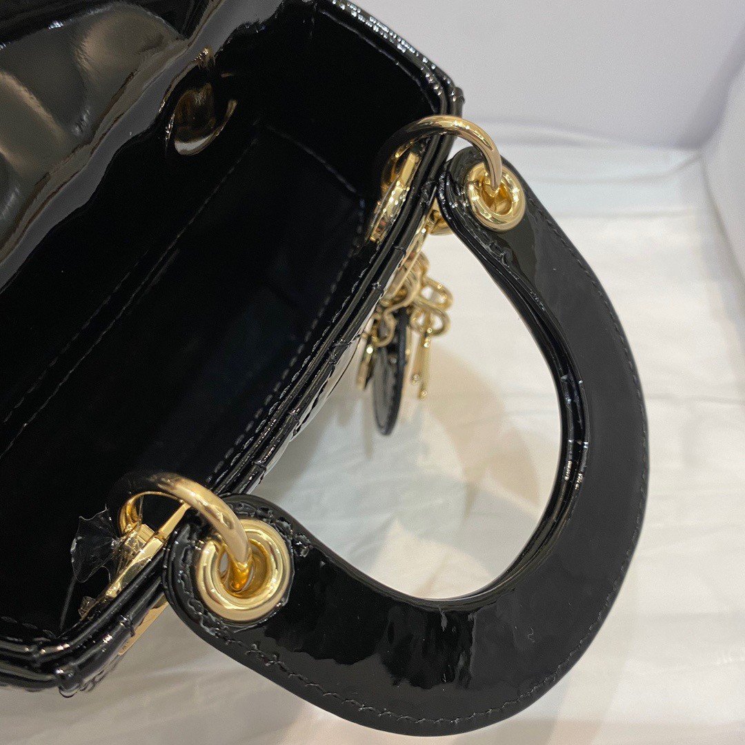 Dior Lady Dior Micro Bag In Black Patent Cannage Calfskin