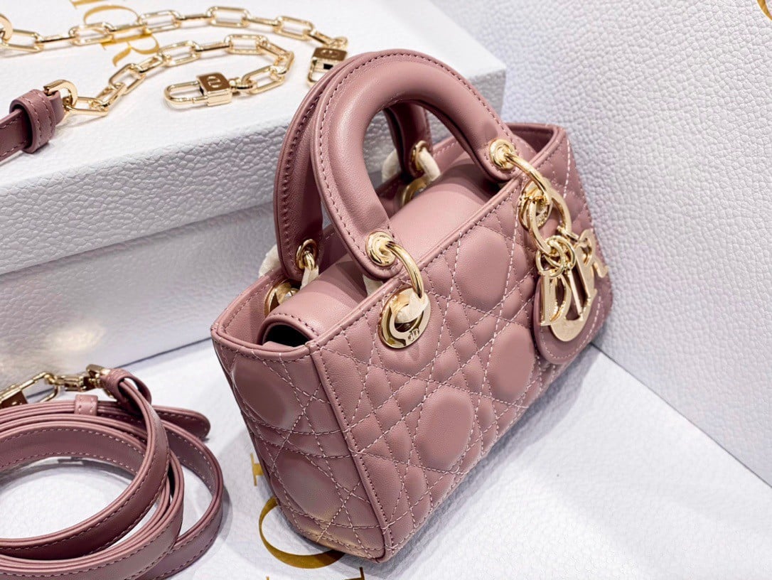 Dior Lady D-Joy Micro Bag In Peony Pink Cannage Lambskin