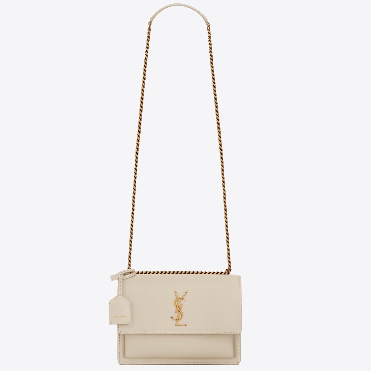 Saint Laurent Sunset Medium Chain Bag In White Calfskin