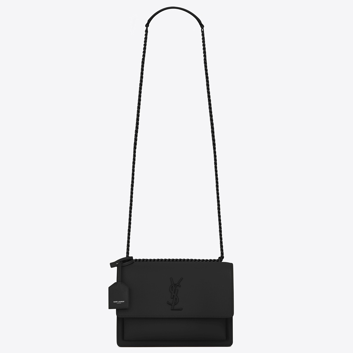 Saint Laurent Sunset Medium Chain All Black Bag In Calfskin