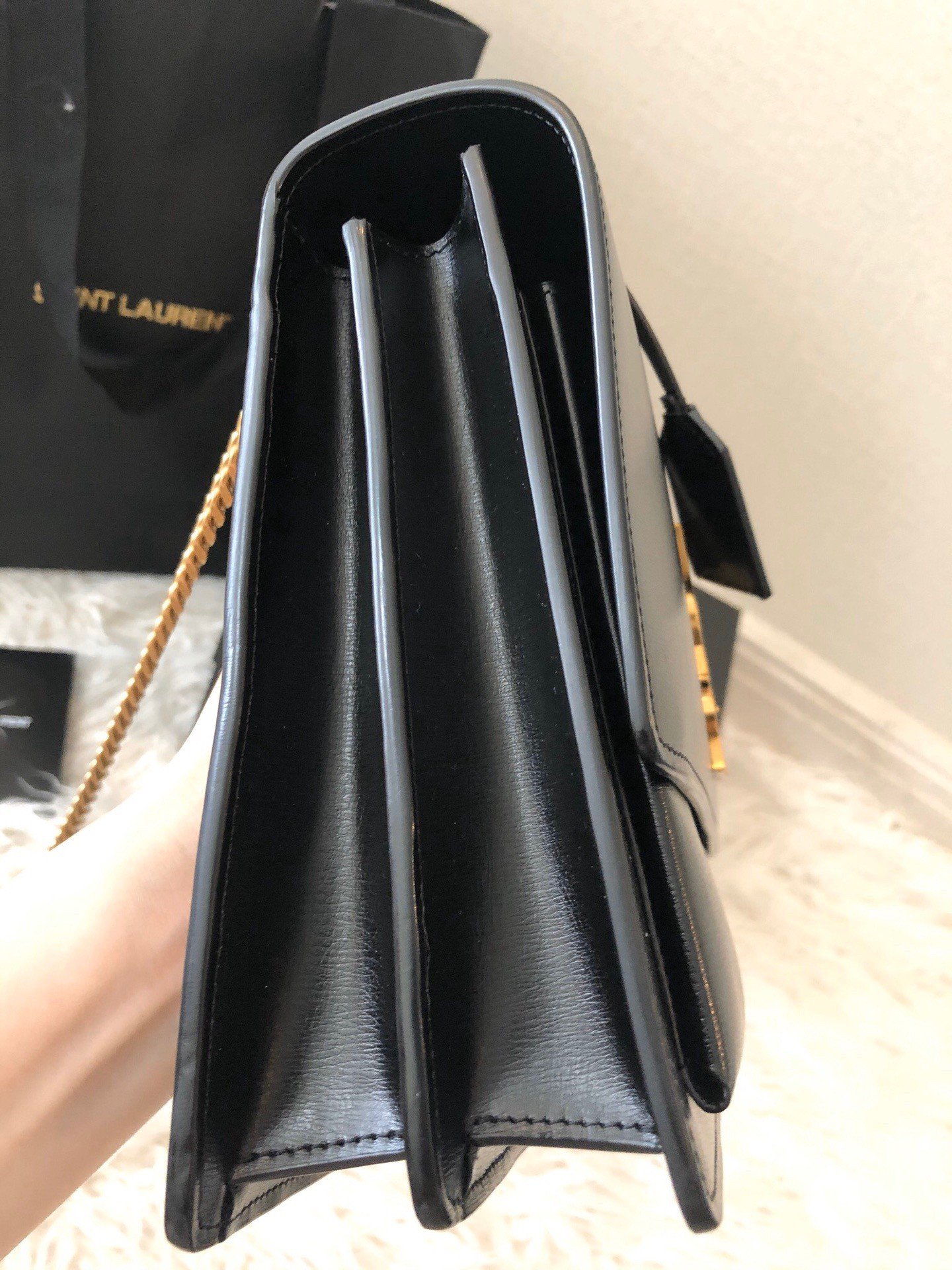 Saint Laurent Sunset Large Chain Bag In Black Calfskin