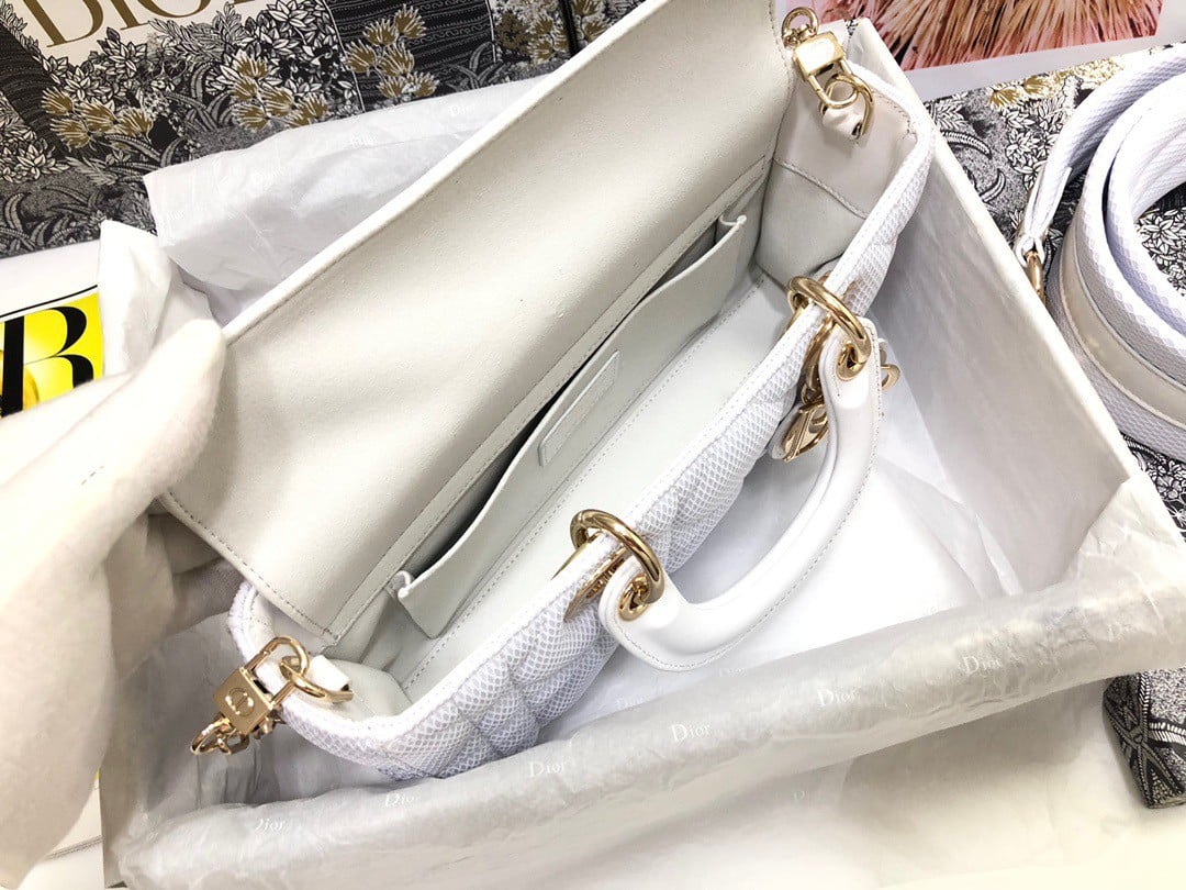 Dior Lady D-Joy Medium Bag In White Macrocannage Technical Fabric