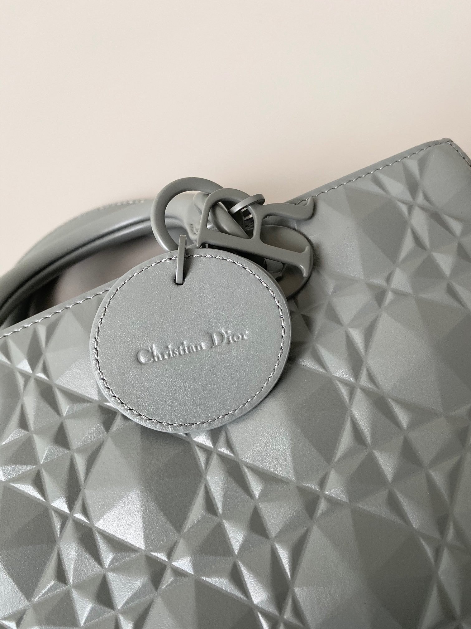 Dior Lady D-Joy Medium Bag In Grey Calfskin with Diamond Motif