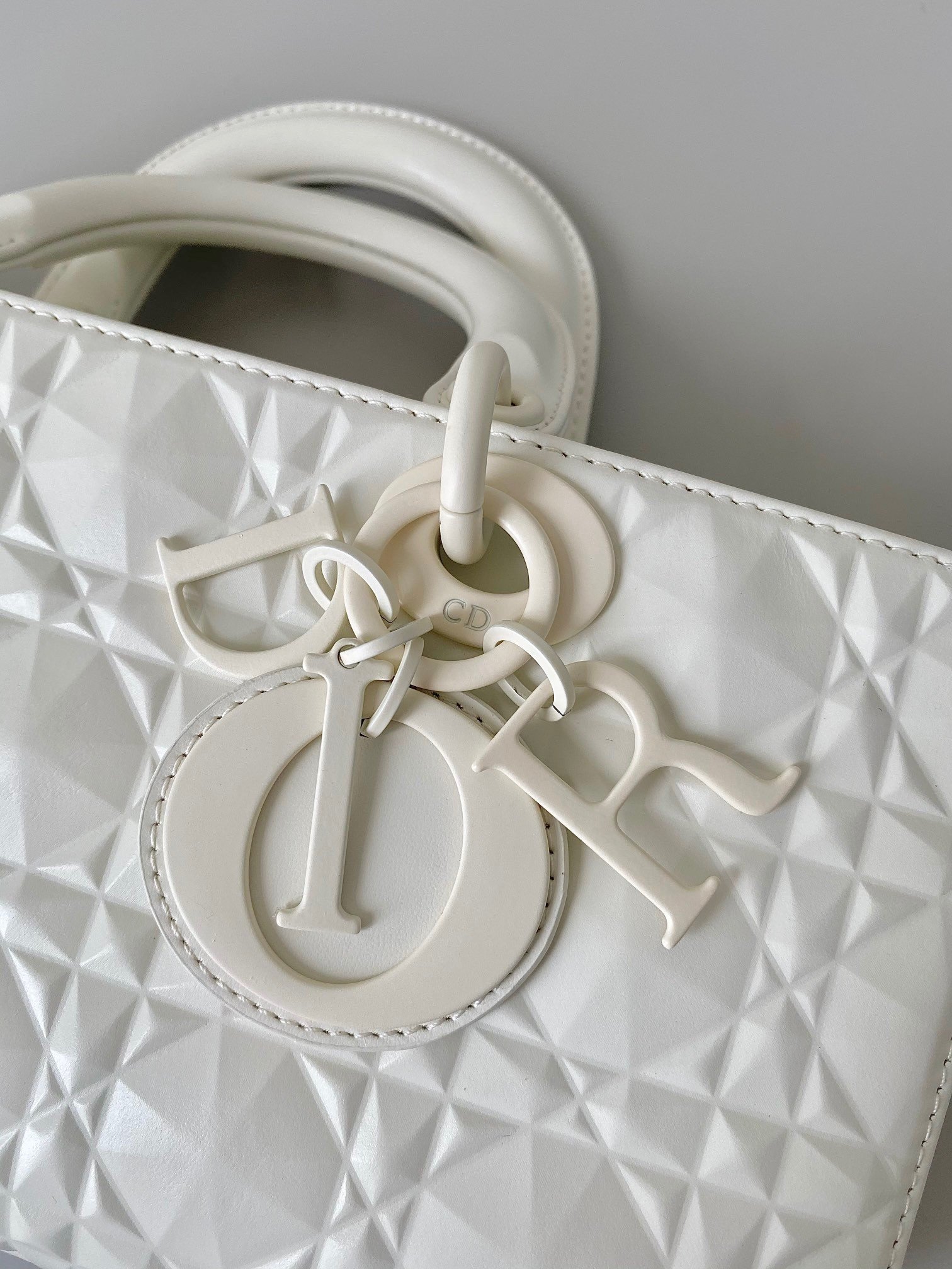 Dior Lady D-Joy Medium Bag In White Calfskin with Diamond Motif