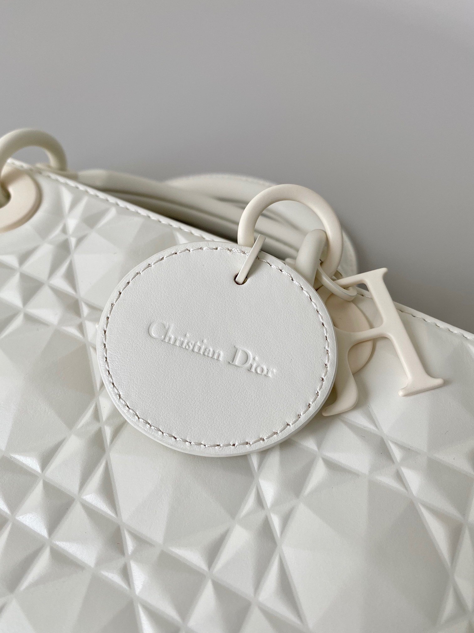 Dior Lady D-Joy Medium Bag In White Calfskin with Diamond Motif