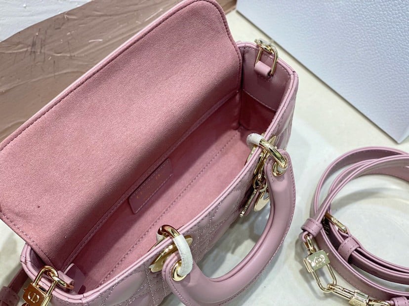 Dior Lady D-Joy Small Bag In Peony Pink Cannage Lambskin