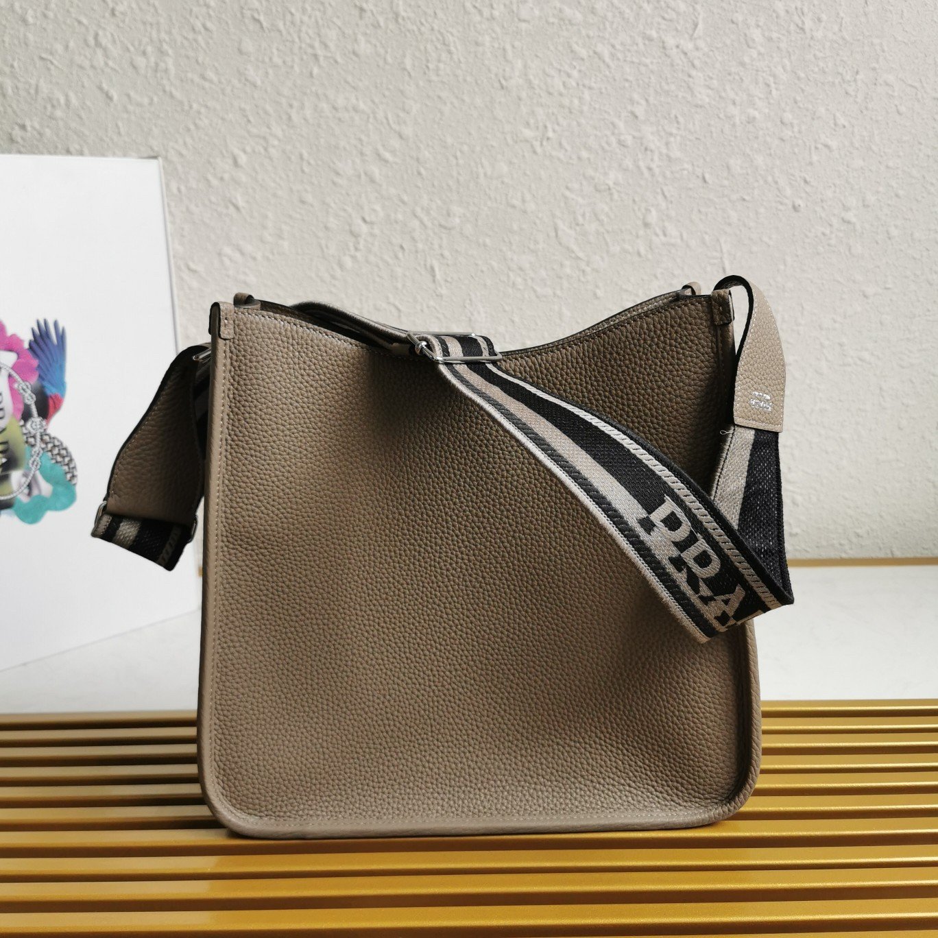 Prada Hobo Bag in Grey Grained Leather