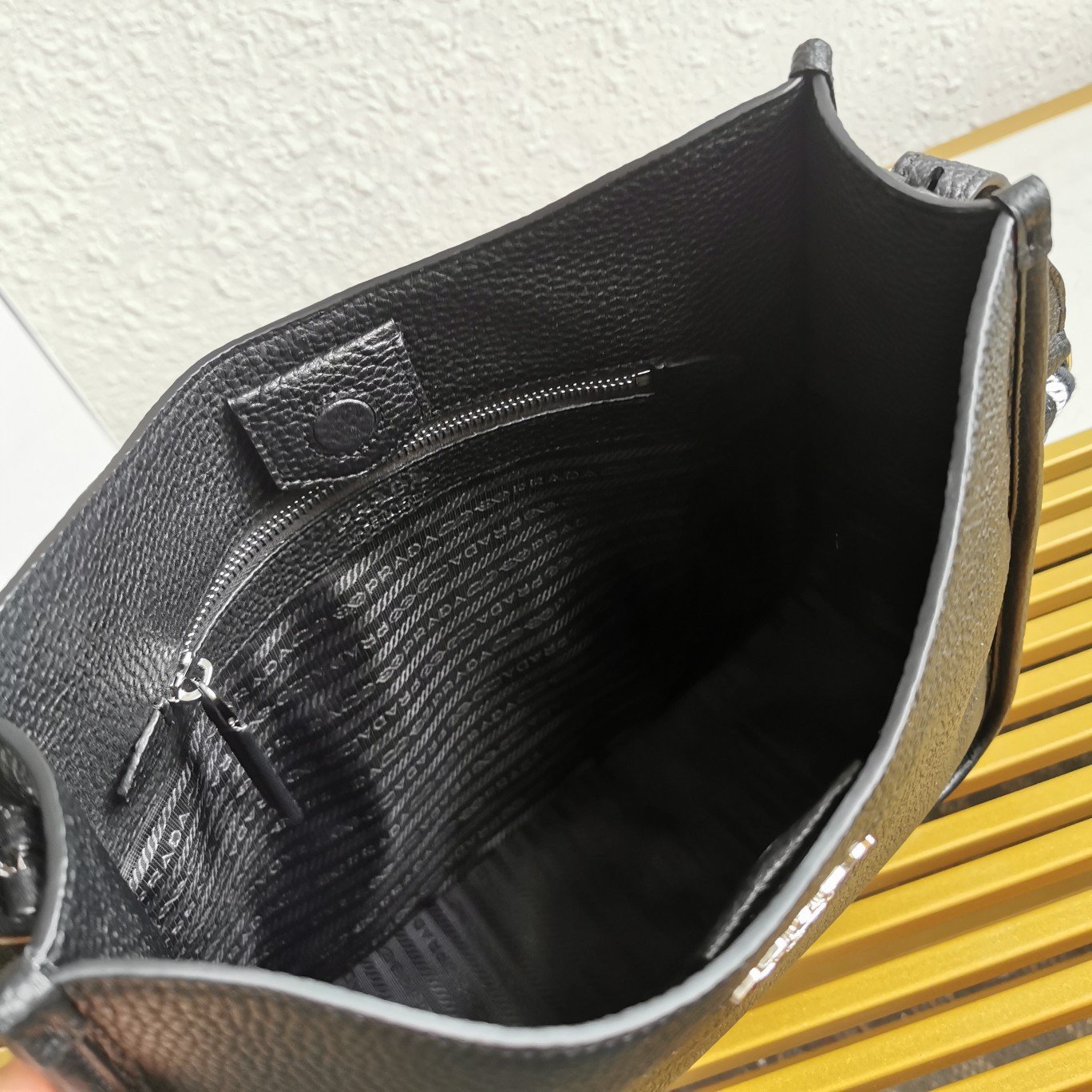 Prada Hobo Bag in Black Grained Leather