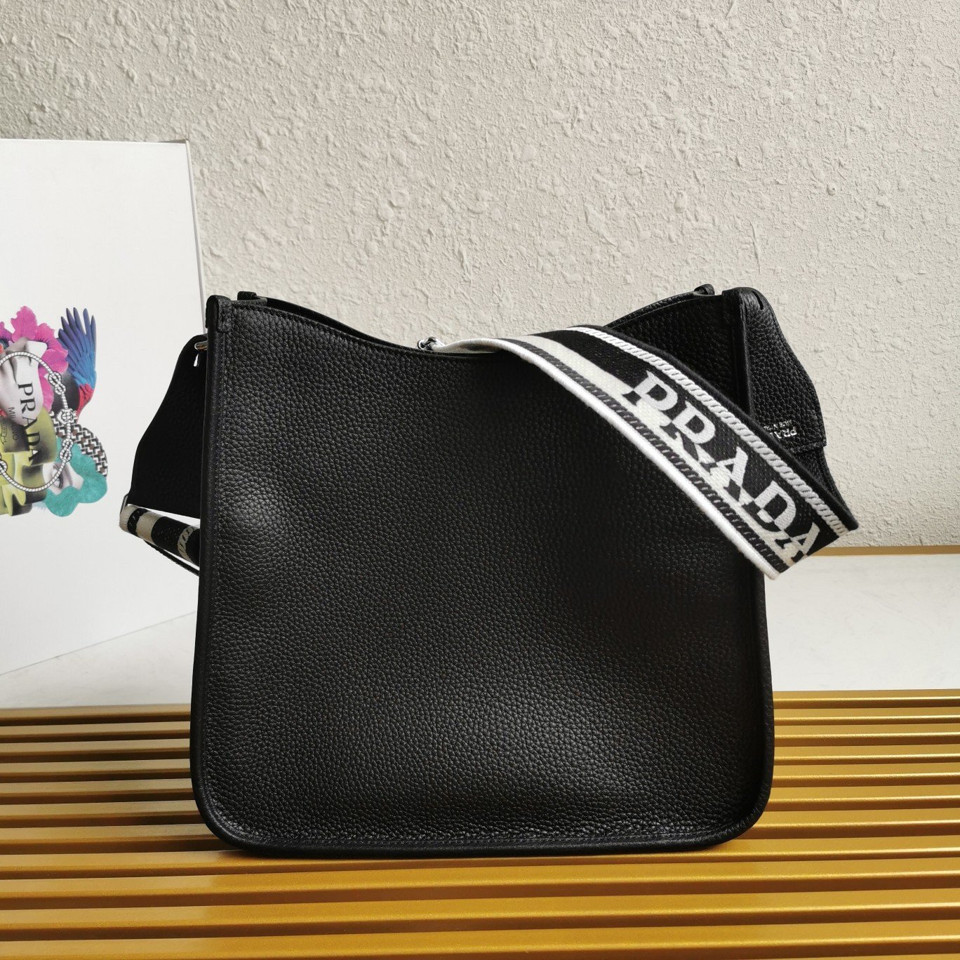 Prada Hobo Bag in Black Grained Leather