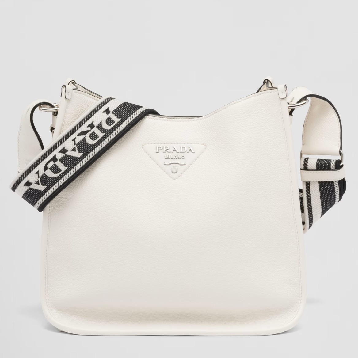 Prada Hobo Bag in White Grained Leather