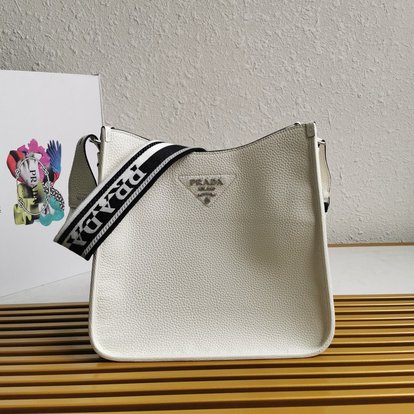 Prada Hobo Bag in White Grained Leather