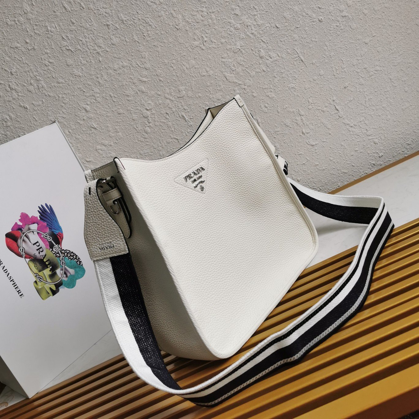 Prada Hobo Bag in White Grained Leather