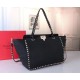 Valentino Rockstud Medium Tote In Black Grained Leather